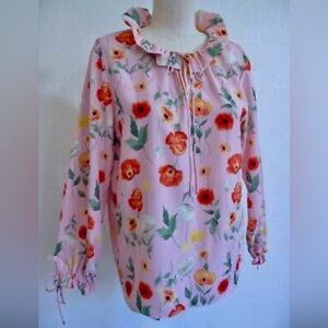 Gibson Latimer women’s Floral Poppy Ruffle Blouse size small
